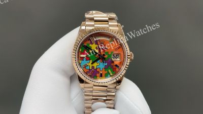 8+ Factory Rolex Daydate 36mm DD 3255 Movement Puzzle Face Rose Gold Band Watch